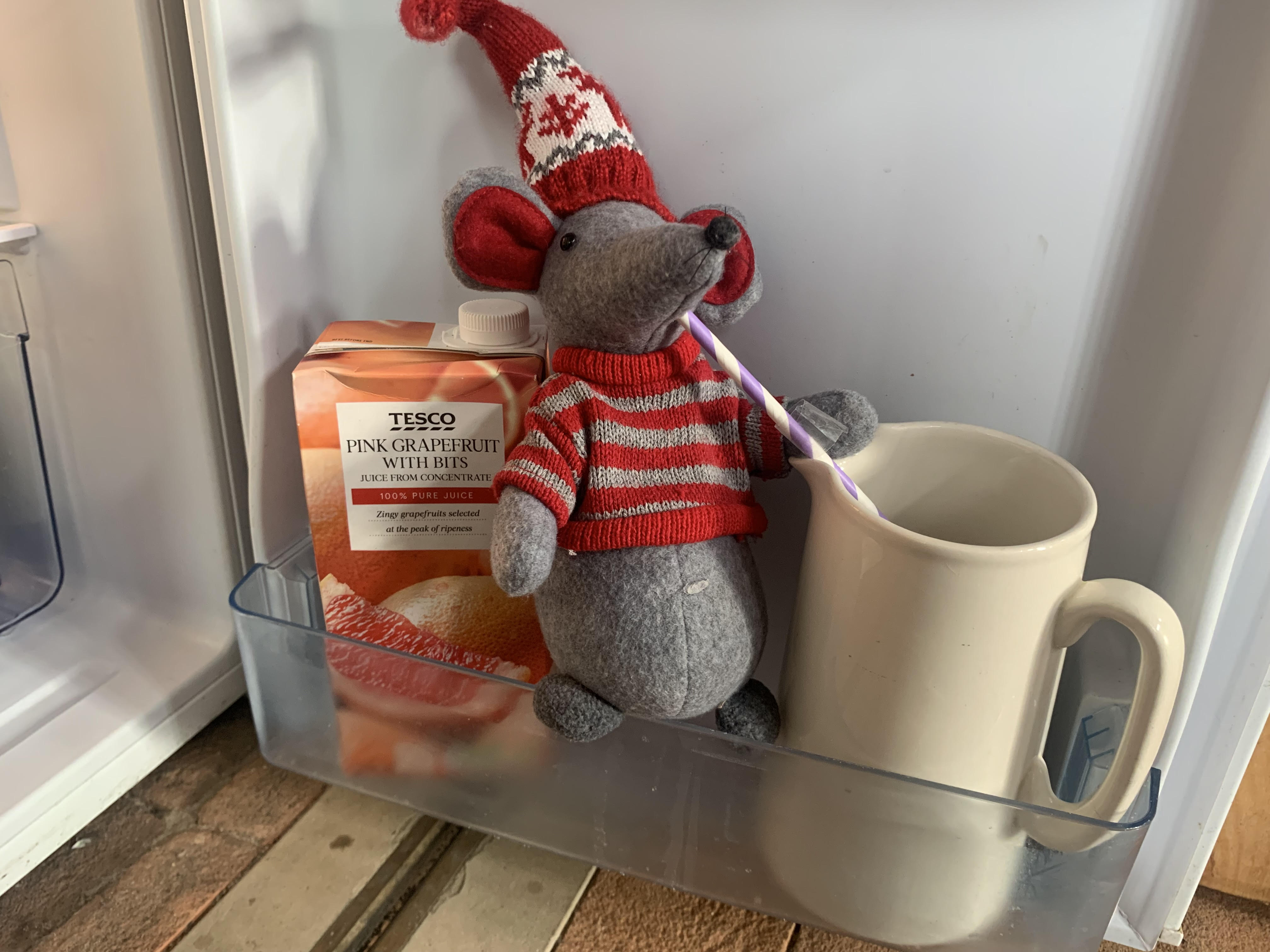 Chris finishes the milk